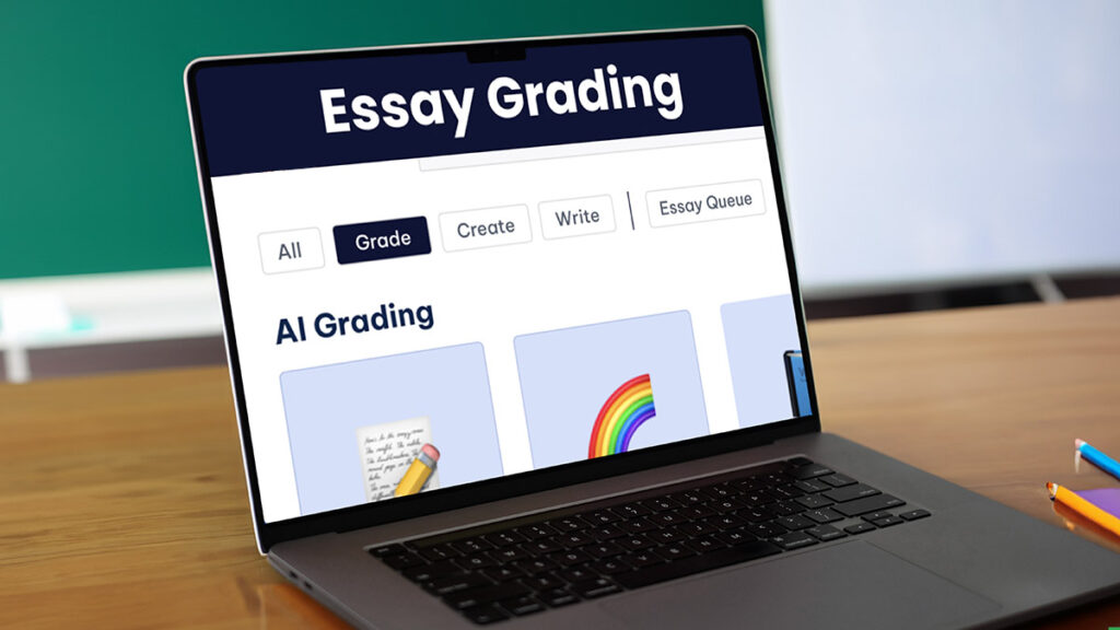 User friendly AI essay grader in a beautifully lit classroom