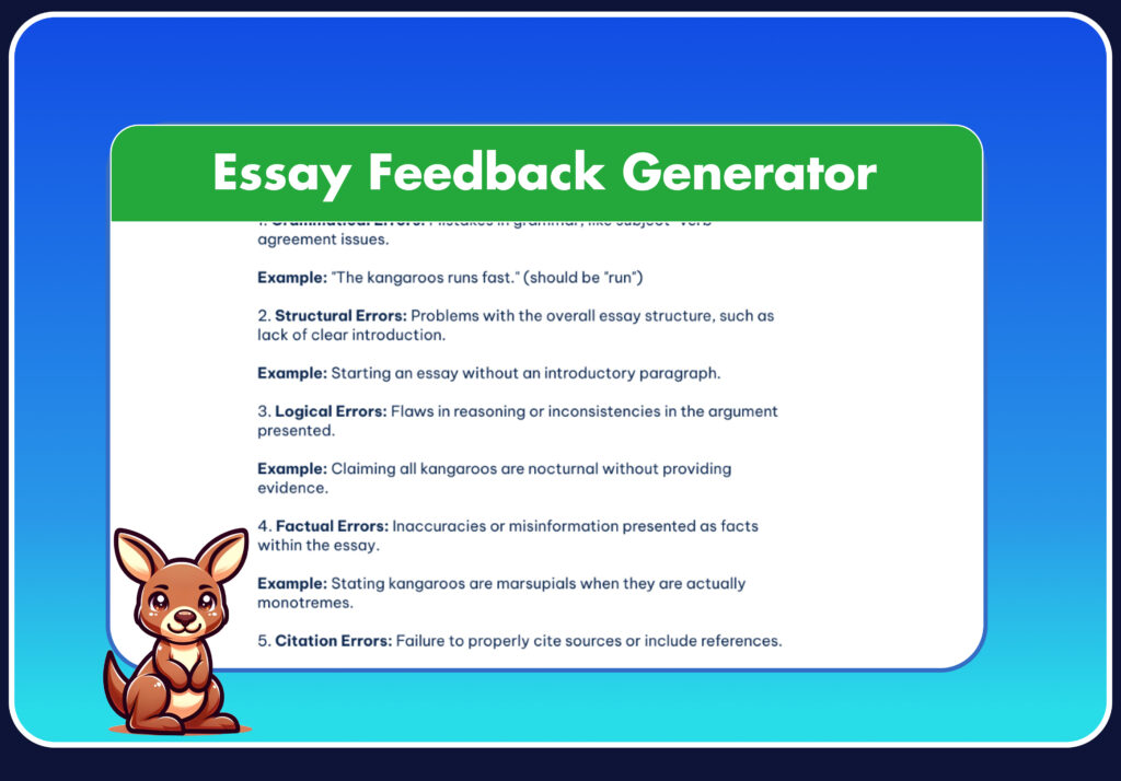 Essay feedback generator dashboard for teachers