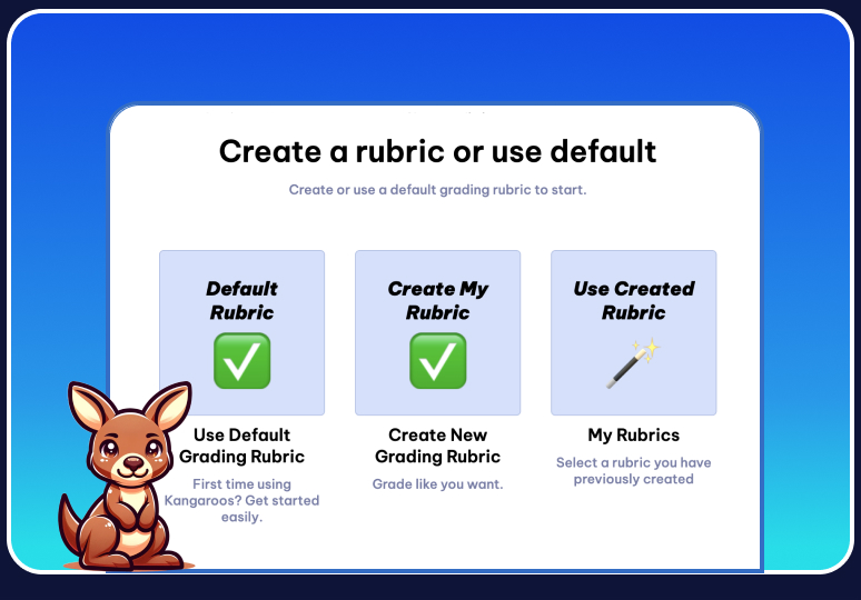 AI essay grader rubric upload Kangaroos AI dashboard image