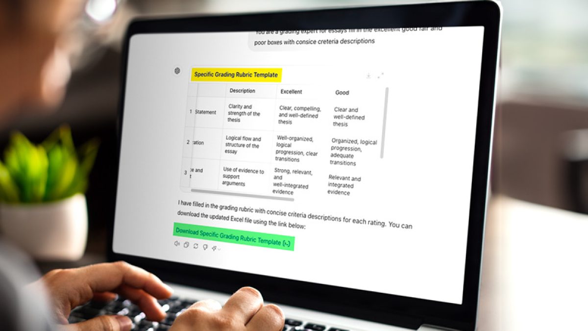 Language Arts teacher using ChatGPT Edu to create an AI grading rubric for essay grading